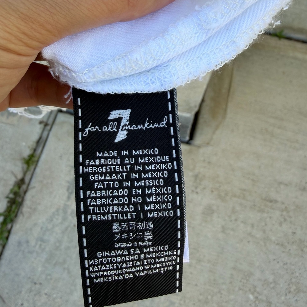 7 For All Mankind White Denim Button Down Light Fringe Trim Mini Dress Size S - Picture 5 of 9